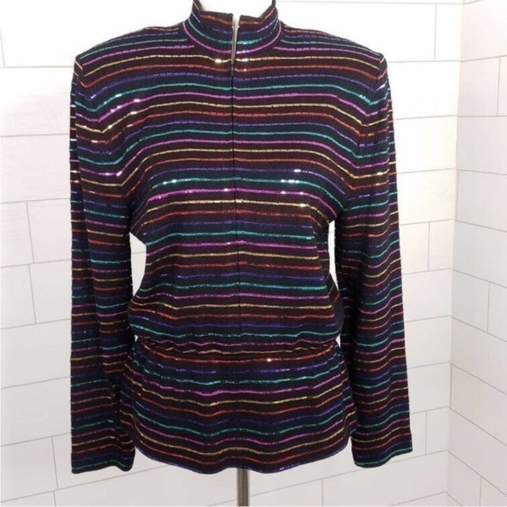 St John Vintage Rainbow Sequin Peplum Jacket